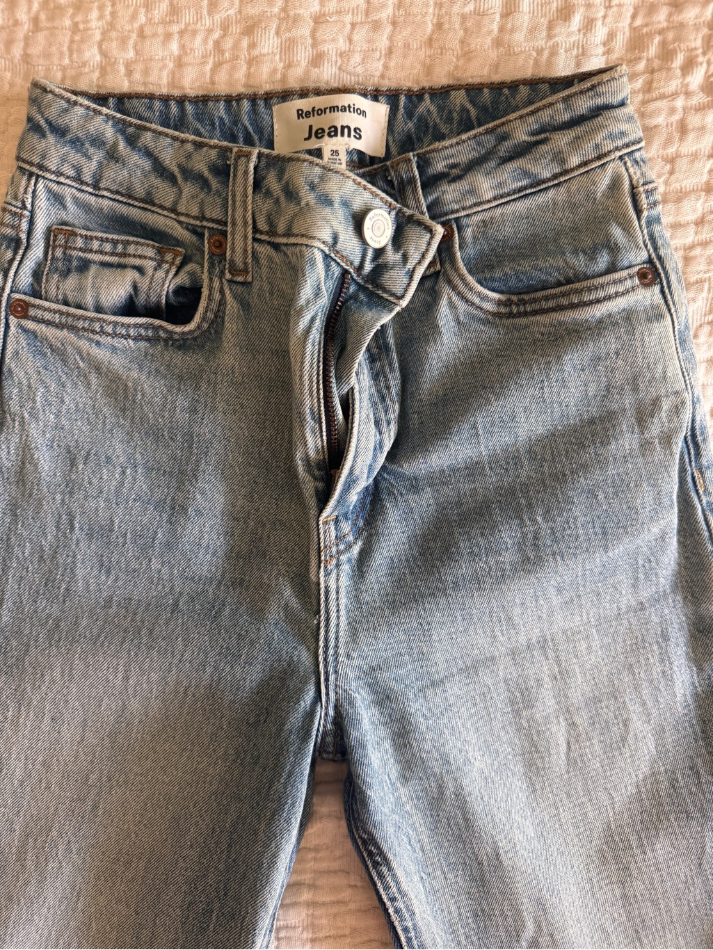 Reformation Faded Light Blue Menâs Straight Jeans